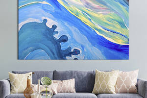 Картина на холсте KIL Art для интерьера в гостиную спальню Голубая абстракция 80x54 см (5-1)