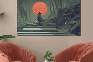 Картина на холсте KIL Art для интерьера в гостиную спальню Самурай с катаной 80x54 см (513-1)