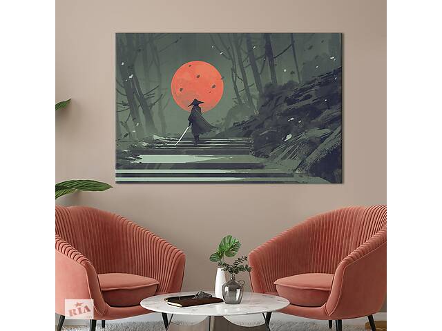 Картина на холсте KIL Art для интерьера в гостиную спальню Самурай с катаной 80x54 см (513-1)