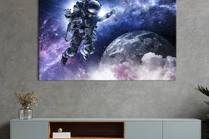 Картина на холсте KIL Art для интерьера в гостиную спальню Астронавт в космическом пространстве 80x54 см (524-1)