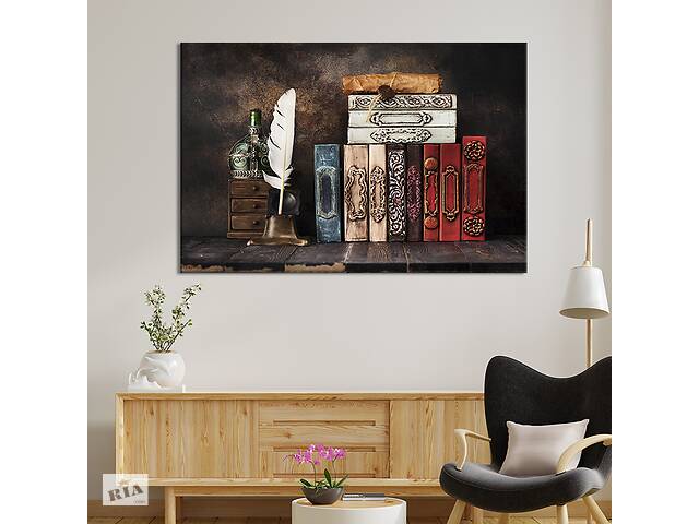 Картина на холсте KIL Art для интерьера в гостиную спальню Раритетные книги 120x80 см (528-1)