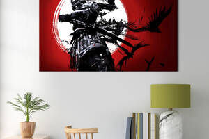 Картина на холсте KIL Art для интерьера в гостиную спальню Самурай и вороны 80x54 см (532-1)