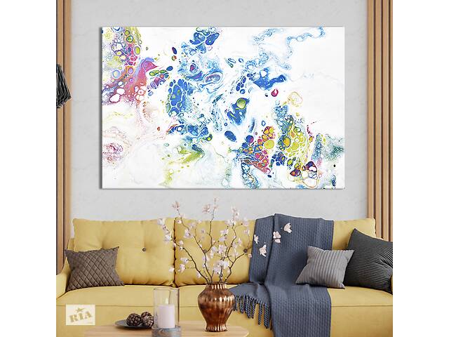 Картина на холсте KIL Art для интерьера в гостиную спальню Абстракция беспорядочные краски на белом листе 120x80 см (...