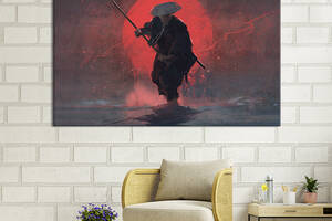 Картина на холсте KIL Art для интерьера в гостиную спальню Самурай в соломенной шляпе 80x54 см (676-1)
