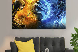 Картина на холсте KIL Art для интерьера в гостиную спальню Mortal Kombat: Scorpion and Sub-Zero 120x80 см (730-1)