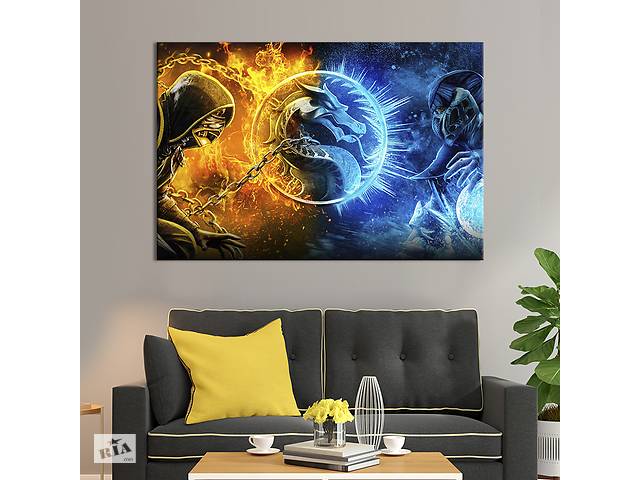 Картина на холсте KIL Art для интерьера в гостиную спальню Mortal Kombat: Scorpion and Sub-Zero 120x80 см (730-1)