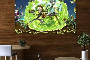 Картина на холсте KIL Art для интерьера в гостиную спальню Рик и Морти и космический портал 80x54 см (737-1)