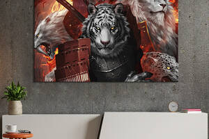 Картина на холсте KIL Art для интерьера в гостиную спальню Тигр-самурай 80x54 см (738-1)