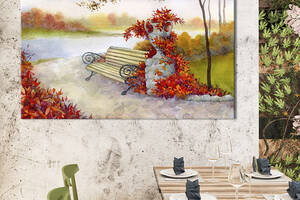 Картина на холсте KIL Art для интерьера в гостиную спальню Скамейка в парке 80x54 см (322-1)