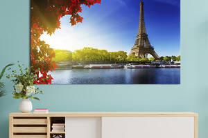 Картина на холсте KIL Art для интерьера в гостиную спальню На берегу реки в Париже 80x54 см (325-1)