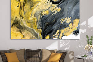Картина на холсте KIL Art для интерьера в гостиную спальню Абстрактный желтый и сёрый мрамор 120x80 см (34-1)