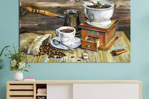 Картина на холсте KIL Art для интерьера в гостиную спальню Живописная картина с кофе 51x34 см (299-1)