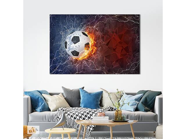 Картина на холсте KIL Art для интерьера в гостиную спальню Огненный футбольный мяч 51x34 см (480-1)