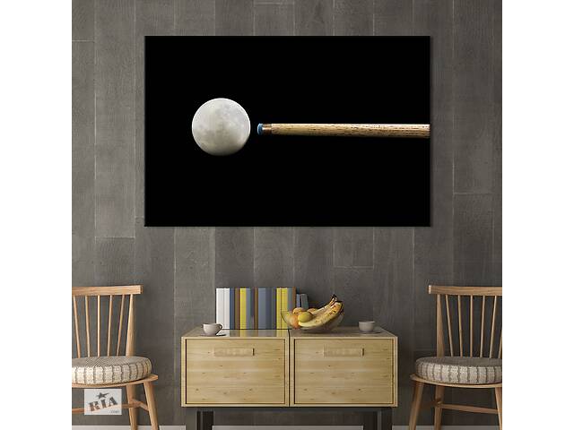 Картина на холсте KIL Art для интерьера в гостиную спальню Бильярдный шар и кий 51x34 см (487-1)