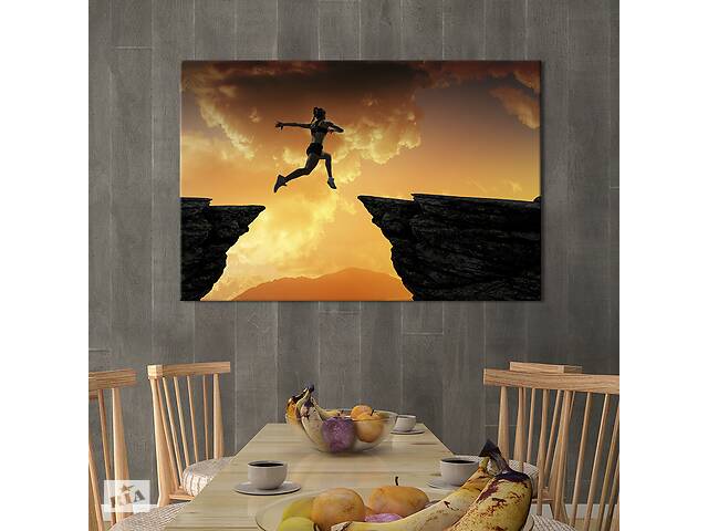 Картина на холсте KIL Art для интерьера в гостиную спальню Силуэт девушки над пропастью 51x34 см (500-1)