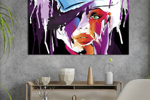 Картина на холсте KIL Art для интерьера в гостиную спальню Абстрактная картина лица женщины 51x34 см (506-1)