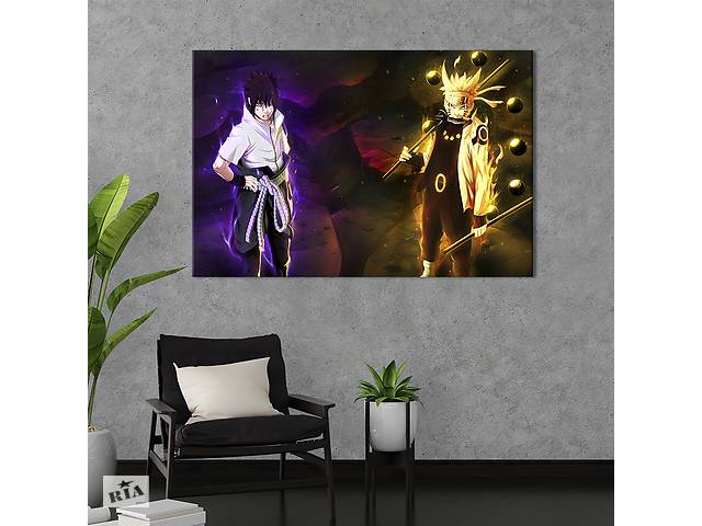 Картина на холсте KIL Art для интерьера в гостиную спальню Naruto and Sasuke 51x34 см (681-1)