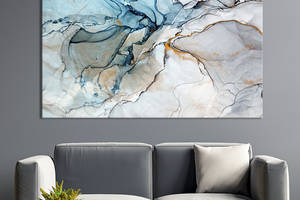 Картина на холсте KIL Art для интерьера в гостиную спальню Мрамор в голубых тонах 51x34 см (37-1)
