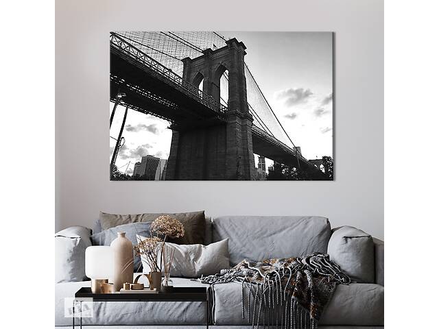 Картина на холсте KIL Art для интерьера в гостиную спальню Чёрно-белый Бруклинский мост 80x54 см (379-1)