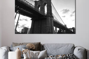 Картина на холсте KIL Art для интерьера в гостиную спальню Чёрно-белый Бруклинский мост 51x34 см (379-1)