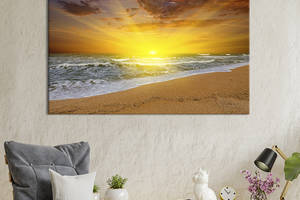 Картина на холсте KIL Art для интерьера в гостиную спальню Рассвет над океанским пляжем 120x80 см (410-1)