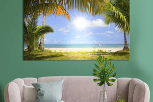 Картина на холсте KIL Art для интерьера в гостиную спальню Солнце, пальмы, песок и море 120x80 см (411-1)