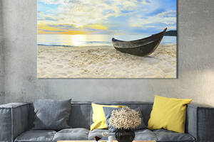 Картина на холсте KIL Art для интерьера в гостиную спальню Лодка на песчаном берегу 80x54 см (413-1)