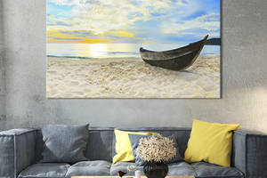 Картина на холсте KIL Art для интерьера в гостиную спальню Лодка на песчаном берегу 120x80 см (413-1)