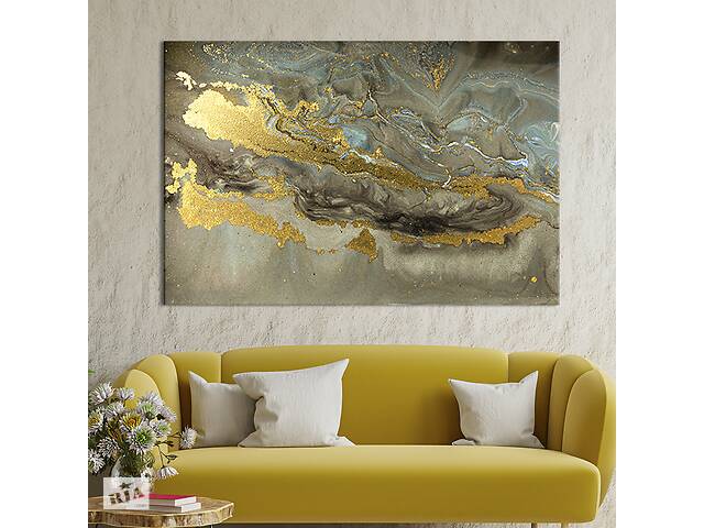 Картина на холсте KIL Art для интерьера в гостиную спальню Пепельный мрамор с золотом 80x54 см (42-1)