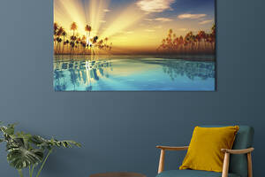 Картина на холсте KIL Art для интерьера в гостиную спальню Лучи утреннего солнца над заливом 80x54 см (423-1)
