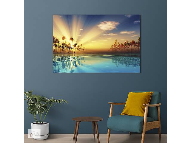 Картина на холсте KIL Art для интерьера в гостиную спальню Лучи утреннего солнца над заливом 51x34 см (423-1)