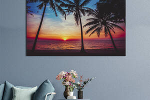 Картина на холсте KIL Art для интерьера в гостиную спальню Фиолетовый закат на тропическом пляже 51x34 см (429-1)
