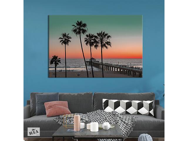 Картина на холсте KIL Art для интерьера в гостиную спальню Калифорнийский пляж 120x80 см (435-1)