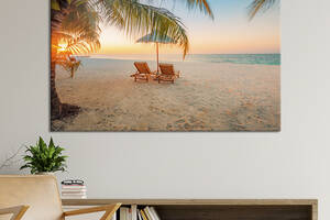 Картина на холсте KIL Art для интерьера в гостиную спальню Шезлонги на берегу океана 80x54 см (439-1)