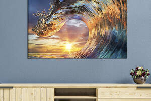 Картина на холсте KIL Art для интерьера в гостиную спальню Кристальная морская волна 120x80 см (440-1)