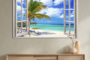 Картина на холсте KIL Art для интерьера в гостиную спальню Окно на тропический пляж 120x80 см (443-1)