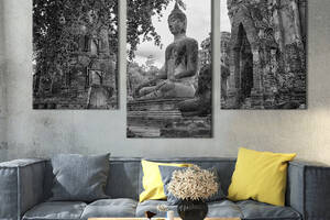 Картина на холсте KIL Art для интерьера в гостиную Статуя Будды возле старинного храма 141x90 см (82-32)
