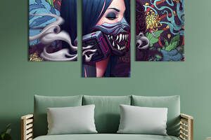 Картина на холсте KIL Art для интерьера в гостиную Стильная киберпанк девушка в противогазе 96x60 см (694-32)