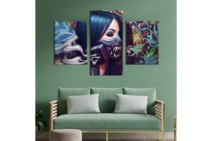 Картина на холсте KIL Art для интерьера в гостиную Стильная киберпанк девушка в противогазе 66x40 см (694-32)