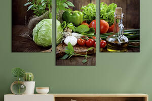 Картина на холсте KIL Art для интерьера в гостиную Свежие овощи и оливковое масло 96x60 см (279-32)