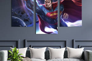 Картина на холсте KIL Art для интерьера в гостиную Сверхбыстрый полет Супермена 141x90 см (752-32)