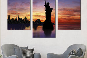 Картина на холсте KIL Art для интерьера в гостиную Силуэты Статуи Свободы и Манхэттена 66x40 см (318-32)