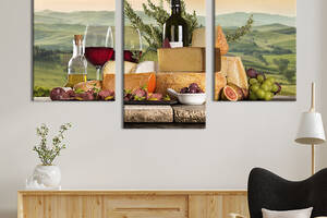Картина на холсте KIL Art для интерьера в гостиную Сыр и красное вино 96x60 см (304-32)