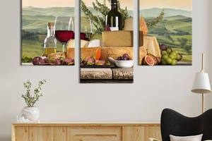 Картина на холсте KIL Art для интерьера в гостиную Сыр и красное вино 66x40 см (304-32)