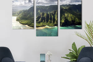 Картина на холсте KIL Art для интерьера в гостиную Тропические леса острова Кауаи 96x60 см (453-32)