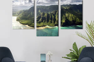 Картина на холсте KIL Art для интерьера в гостиную Тропические леса острова Кауаи 141x90 см (453-32)