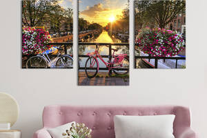 Картина на холсте KIL Art для интерьера в гостиную Велосипеды в Амстердаме 141x90 см (342-32)