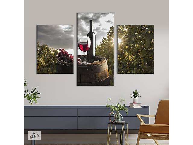 Картина на холсте KIL Art для интерьера в гостиную Виноградник и красное вино 96x60 см (281-32)