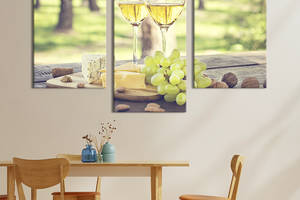 Картина на холсте KIL Art для интерьера в гостиную Винный натюрморт на деревянном столе 96x60 см (298-32)