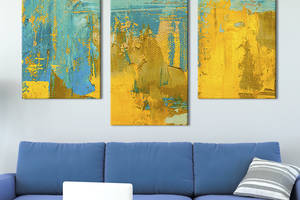 Картина на холсте KIL Art для интерьера в гостиную Яркая жёлто-голубая абстракция 66x40 см (15-32)